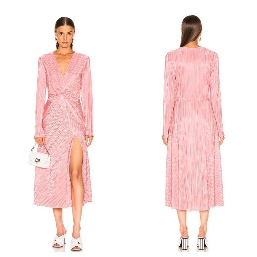 Rotate Birger Christensen Pleated Long Sleeve Dress Bridal Rose Size 4